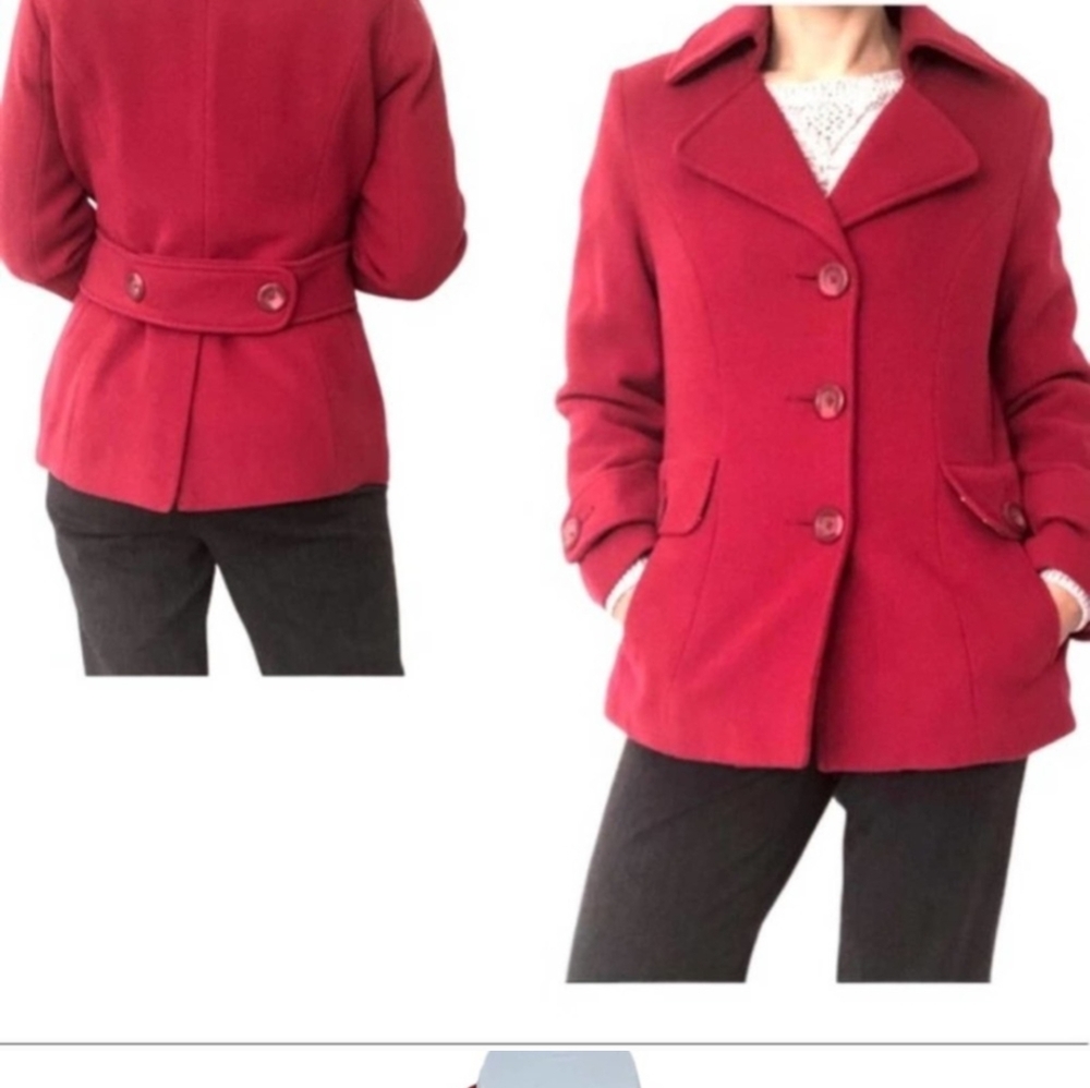 CAbi Wool Blend Peacoat Cranberry Red Size 8 Style 619